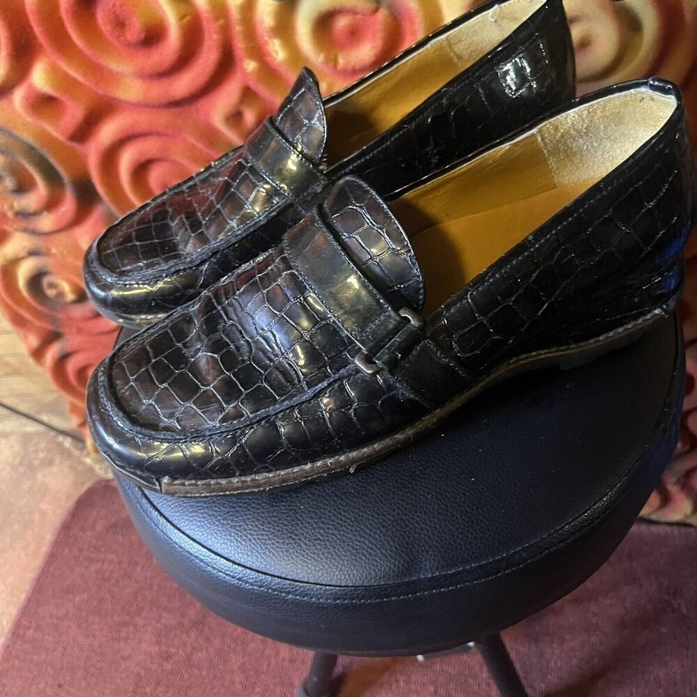 Helle Shoes Women’s 9 Eur 40 Croc Print Leather Romu Black Slip On Shoe